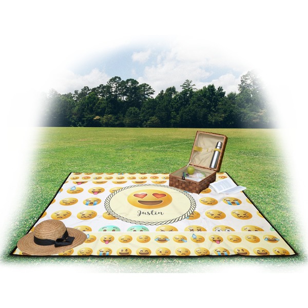 Emojis Picnic Blanket - with Basket Hat and Book - in Use