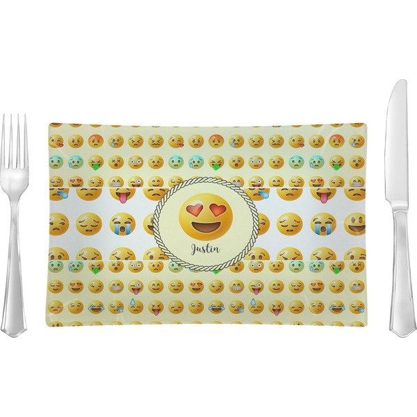 Custom Emojis Rectangular Glass Lunch / Dinner Plate - Single or Set (Personalized)