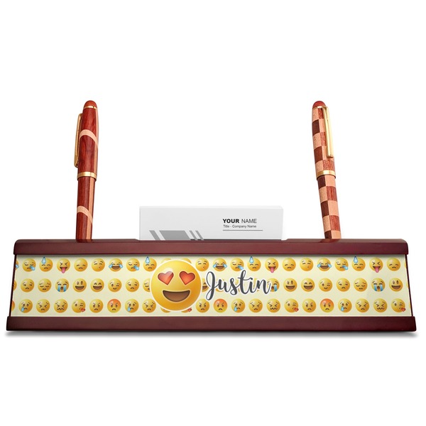 Emojis Red Mahogany Nameplates with Business Card Holder - Straight