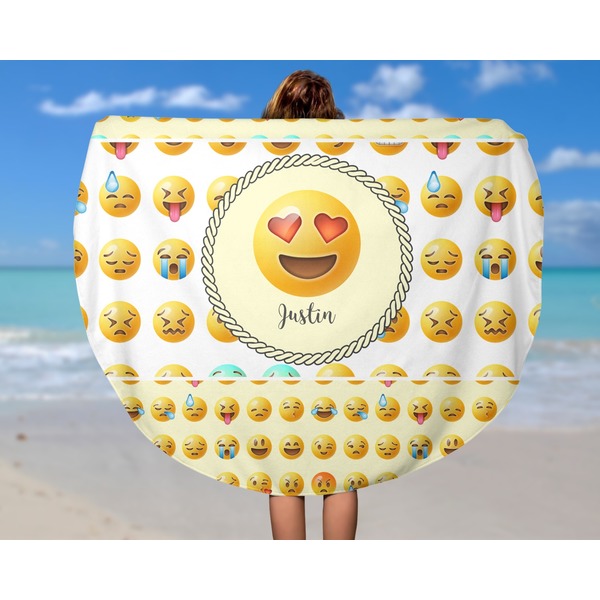 Emojis Round Beach Towel - In Use