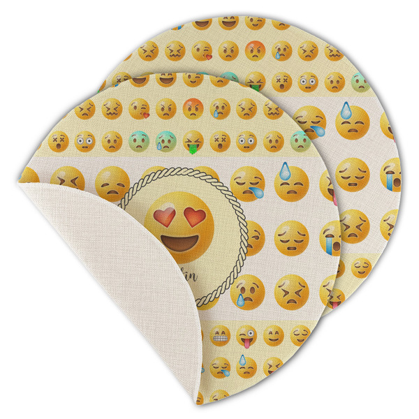 Custom Emojis Round Linen Placemat - Single Sided - Set of 4 (Personalized)