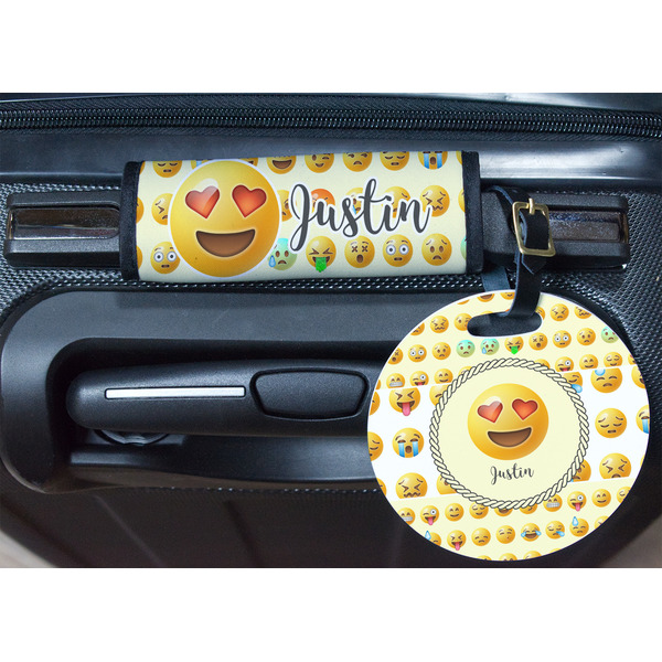 Emojis Round Luggage Tag & Handle Wrap - In Context