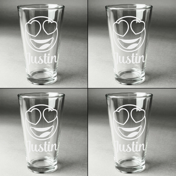 Emojis Set of Four Engraved Beer Glasses - Individual View