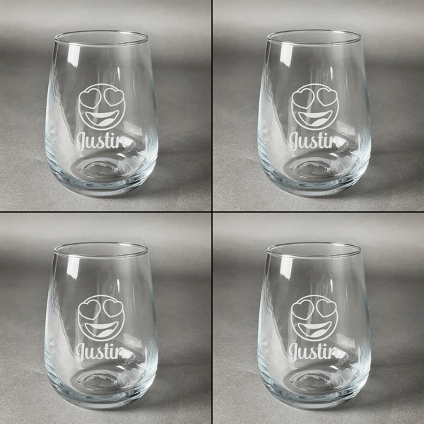 Emojis Set of Four Personalized Stemless Wineglasses (Approval)