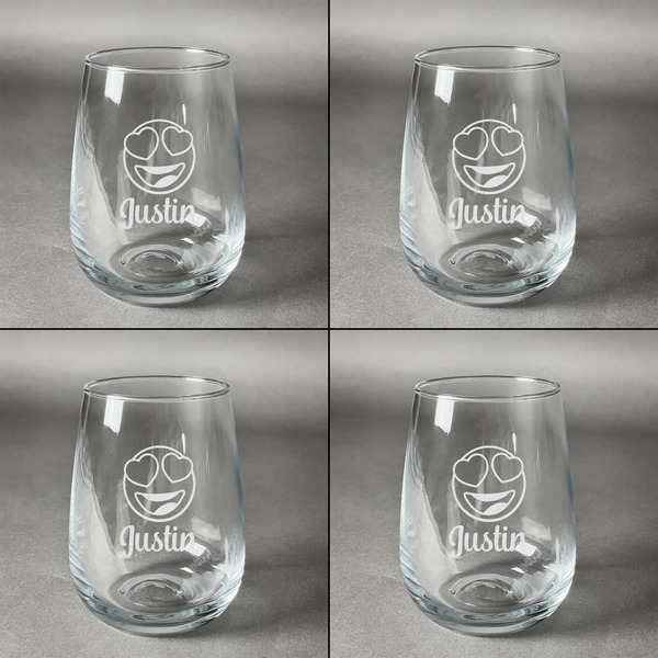 Emojis Set of Four Personalized Stemless Wineglasses (Approval)