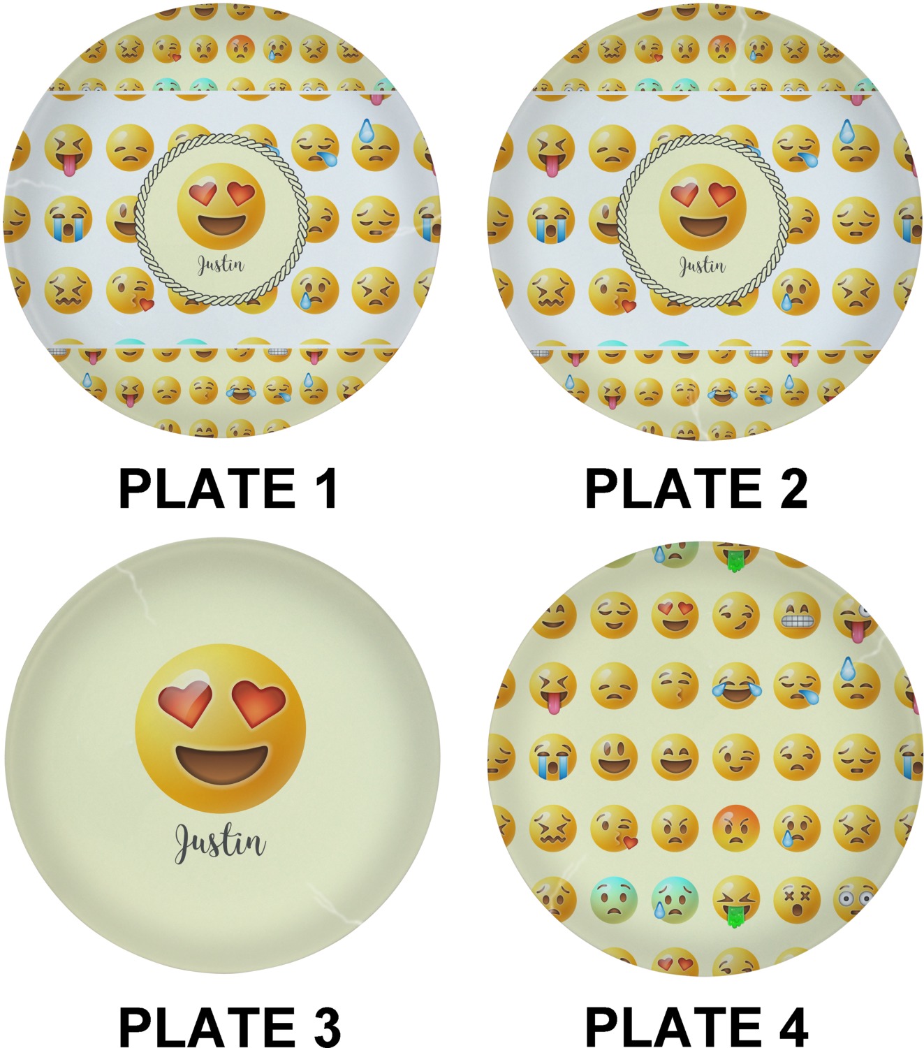 Emojis Set of 4 Lunch / Dinner Plates (Glass) (Personalized