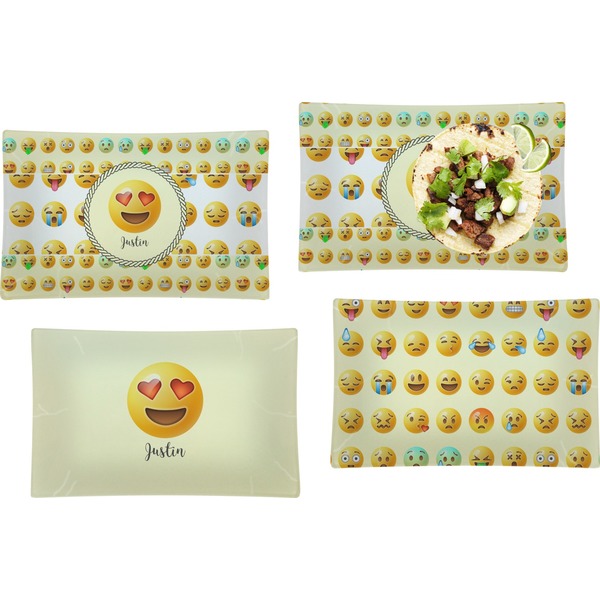 Custom Emojis Set of 4 Glass Rectangular Lunch / Dinner Plate (Personalized)
