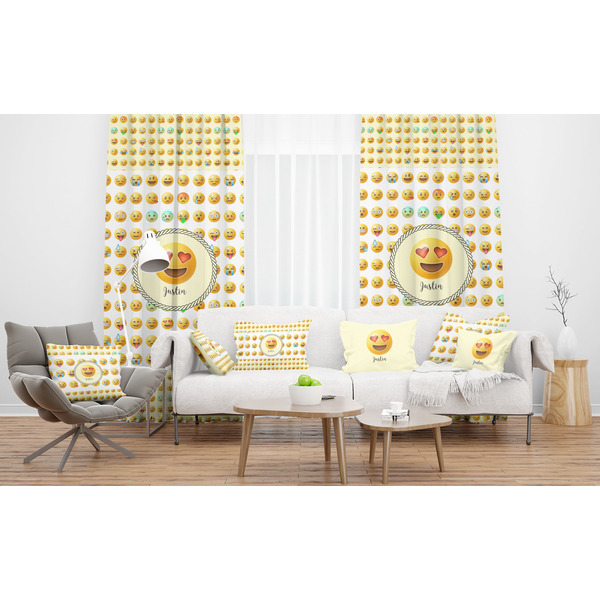 Emojis Sheer and Custom Curtains in Room with Matching Pillows