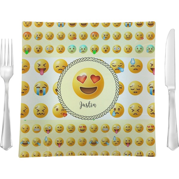 Custom Emojis 9.5" Glass Square Lunch / Dinner Plate- Single or Set of 4 (Personalized)