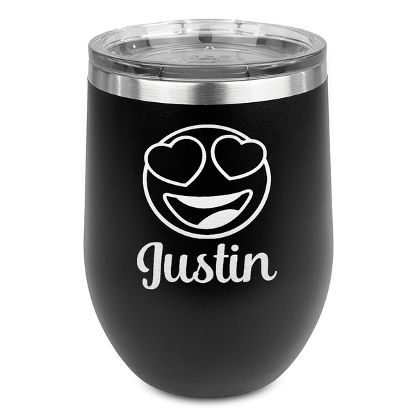 Custom Emojis Stemless Stainless Steel Wine Tumbler - Black - Double Sided (Personalized)