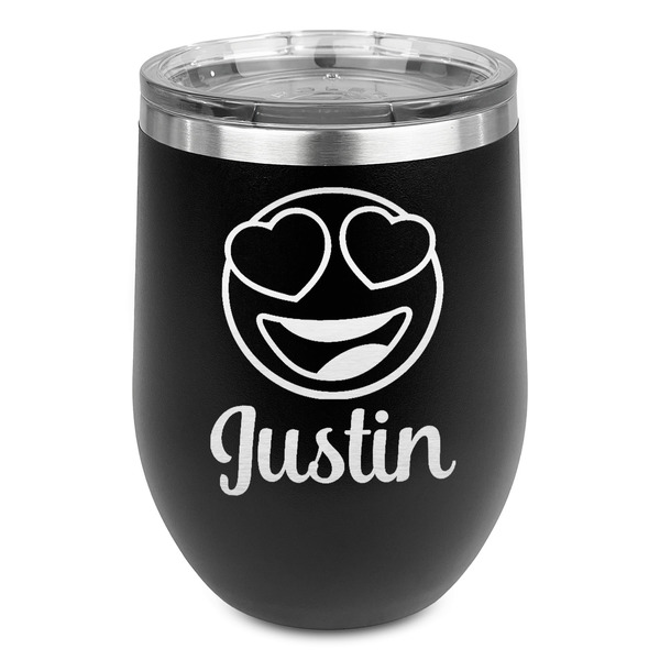 Custom Emojis Stemless Stainless Steel Wine Tumbler - Black - Single Sided (Personalized)