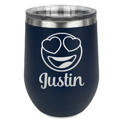 Emojis Stemless Stainless Steel Wine Tumbler - Navy - Double Sided (Personalized)
