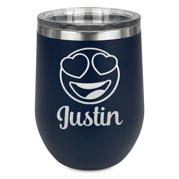 Custom Emojis Stemless Stainless Steel Wine Tumbler - Navy - Double Sided (Personalized)