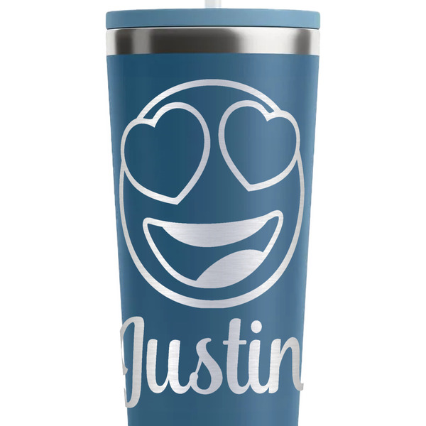 Emojis Steel Blue RTIC Everyday Tumbler - 28 oz. - Close Up