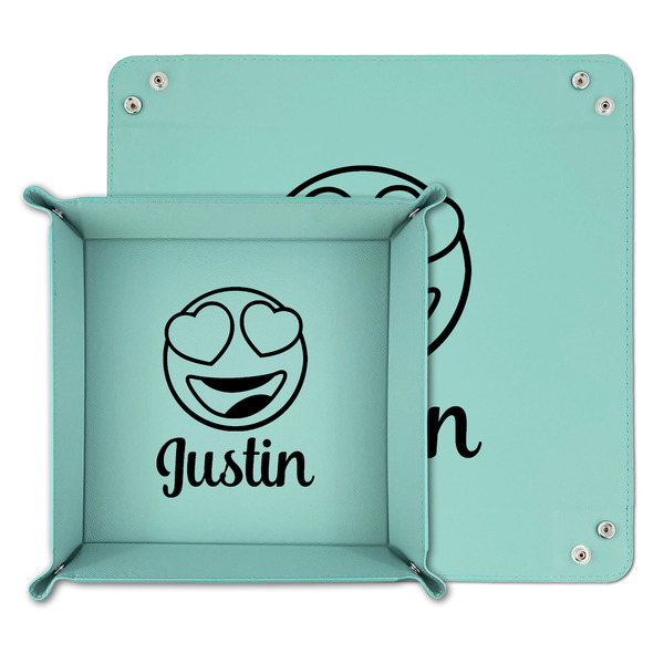 Emojis Teal Faux Leather Valet Trays - PARENT MAIN