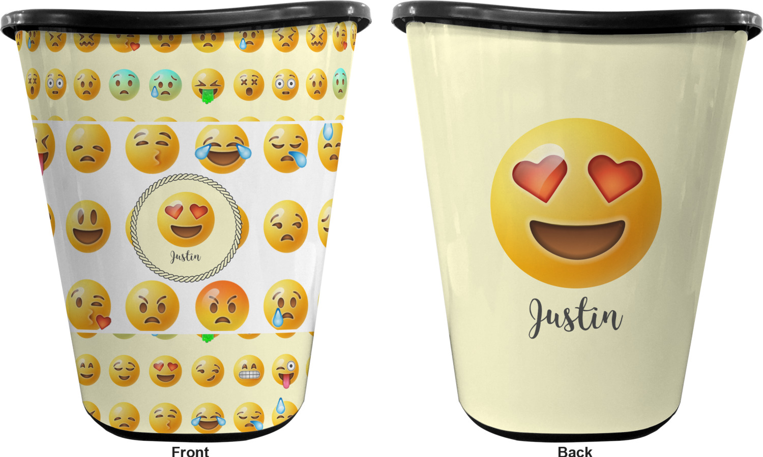 Emojis Waste Basket Double Sided (Black) (Personalized) YouCustomizeIt