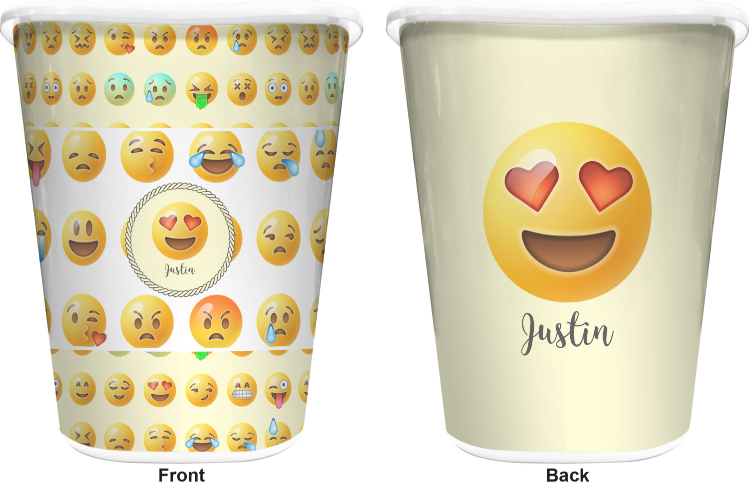 Emojis Waste Basket Double Sided (White) (Personalized) YouCustomizeIt