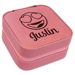 Emojis Travel Jewelry Boxes - Pink Leather (Personalized)