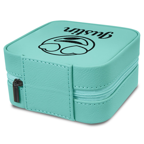 Emojis Travel Jewelry Boxes - Leather - Teal - View from Rear