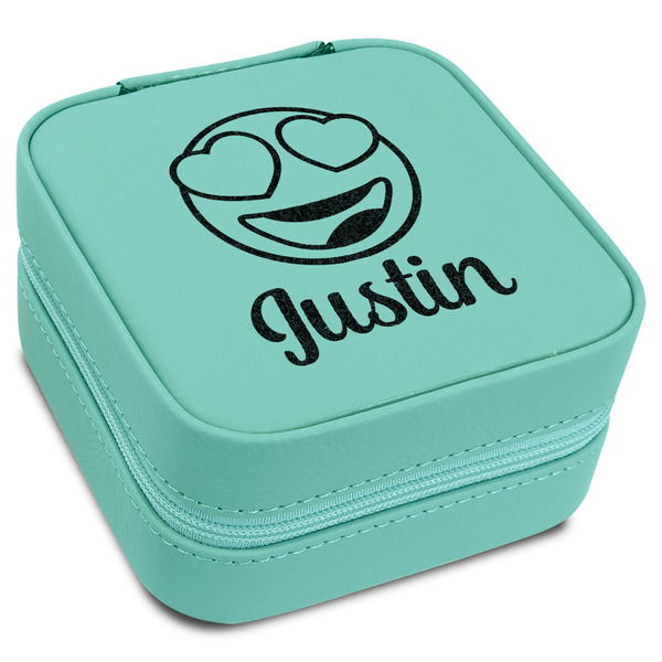 Custom Emojis Travel Jewelry Box - Teal Leather (Personalized)