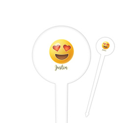 Emojis 4" Round Plastic Food Picks - White - Single Sided (Personalized)
