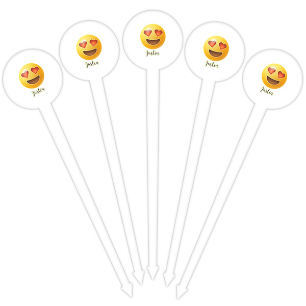 Emojis White Plastic 4" Food Pick - Round - Fan View