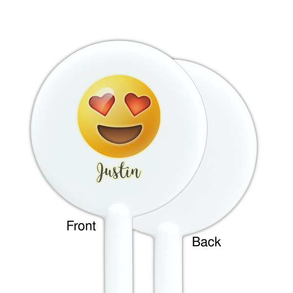 Emojis White Plastic 5.5" Stir Stick - Single Sided - Round - Front & Back