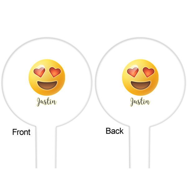 Emojis White Plastic 6" Food Pick - Round - Double Sided - Front & Back