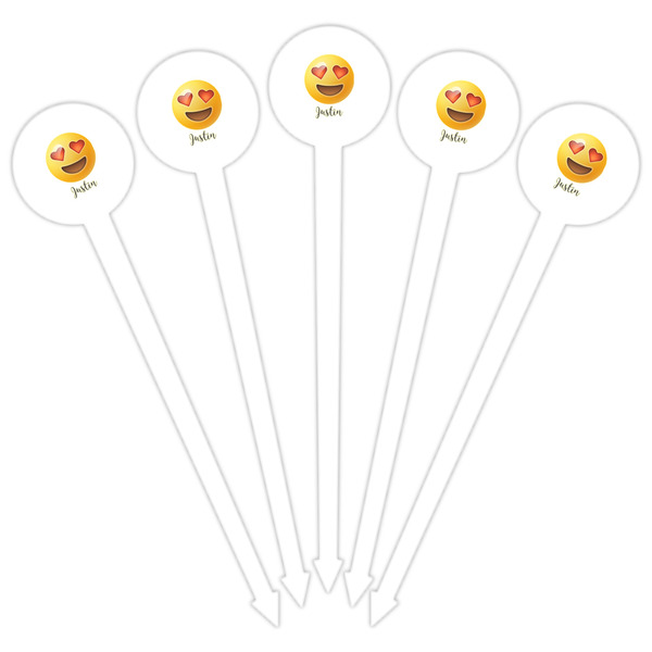 Emojis White Plastic 6" Food Pick - Round - Fan View