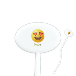 Emojis 7" Oval Plastic Stir Sticks - White - Single Sided (Personalized)
