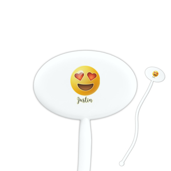 Custom Emojis 7" Oval Plastic Stir Sticks - White - Double Sided (Personalized)