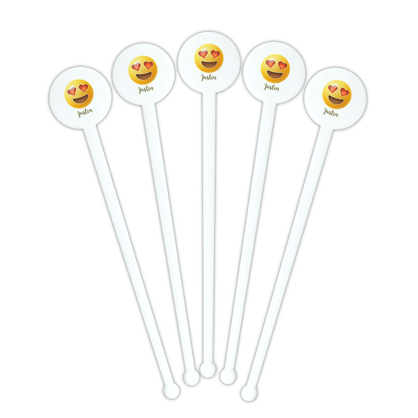 Emojis White Plastic 7" Stir Stick - Round - Fan View