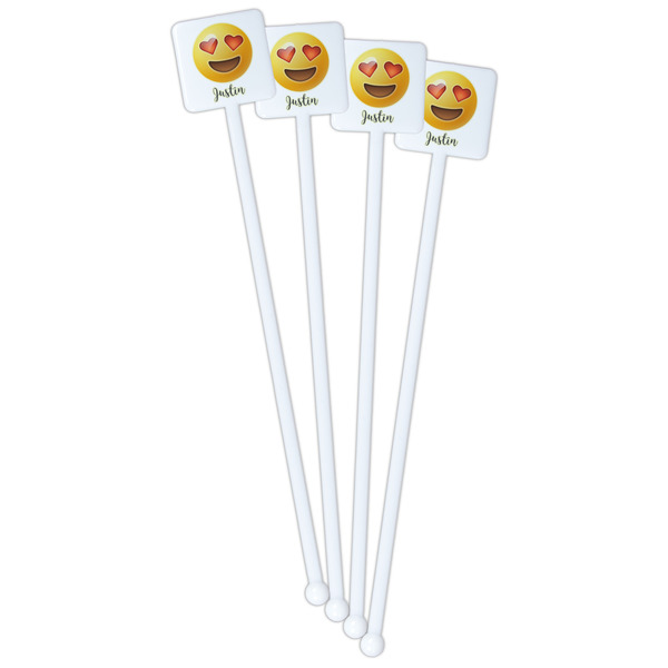Emojis White Plastic Stir Stick - Single Sided - Square - Front