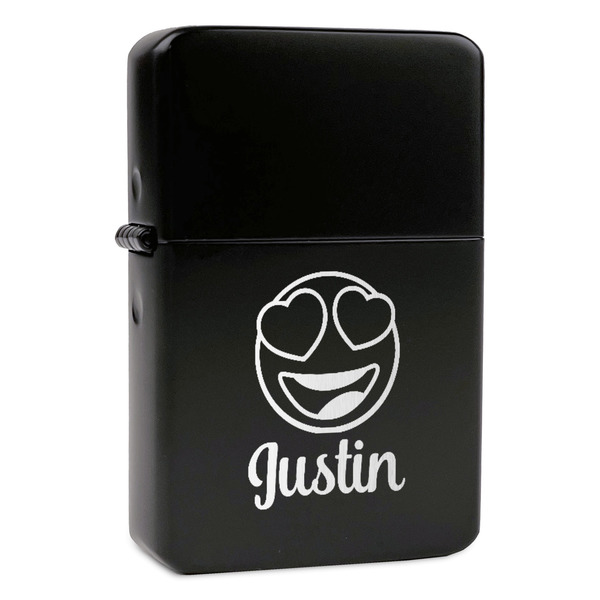 Custom Emojis Windproof Lighter - Black - Double Sided & Lid Engraved (Personalized)