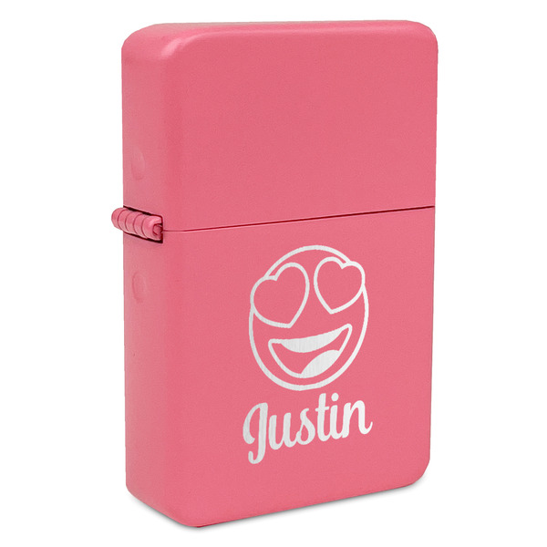 Custom Emojis Windproof Lighter - Pink - Double Sided & Lid Engraved (Personalized)