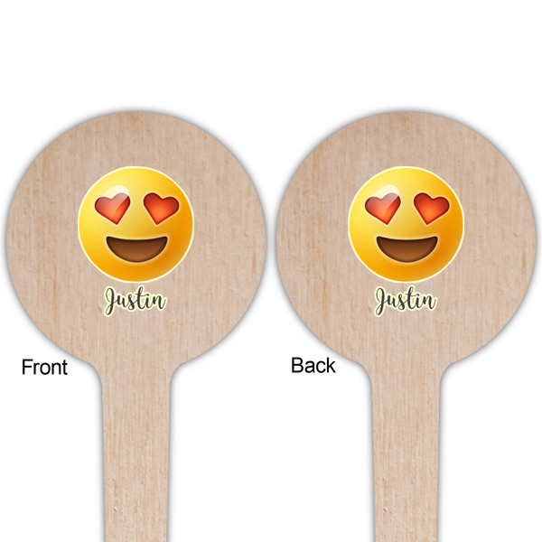 Emojis Wooden 4" Food Pick - Round - Double Sided - Front & Back