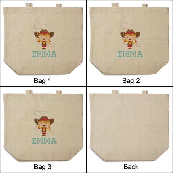 Cowgirl 3 Reusable Cotton Grocery Bags - Front & Back View