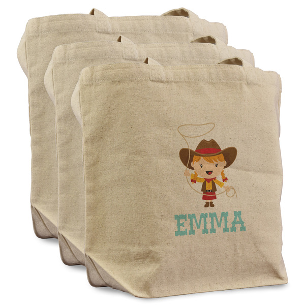Custom Cowgirl Reusable Cotton Grocery Bags - Set of 3 (Personalized)