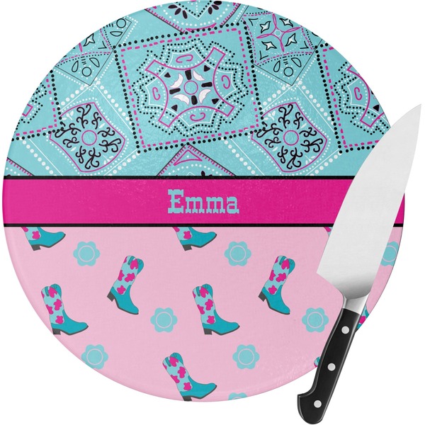Custom Cowgirl Round Glass Cutting Board - Small (Personalized)