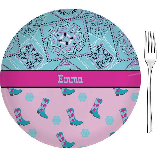 Custom Cowgirl 8" Glass Appetizer / Dessert Plates - Single or Set (Personalized)
