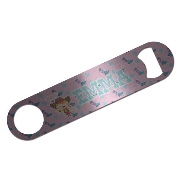 Custom Cowgirl Bar Bottle Opener - Silver w/ Name or Text