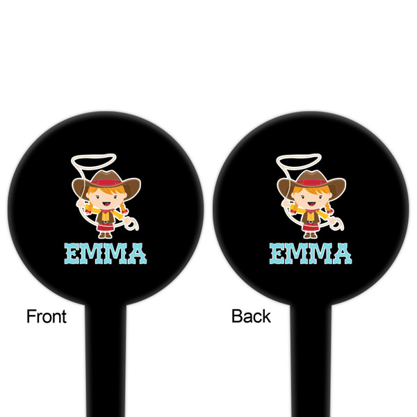 Cowgirl Black Plastic 4" Food Pick - Round - Double Sided - Front & Back