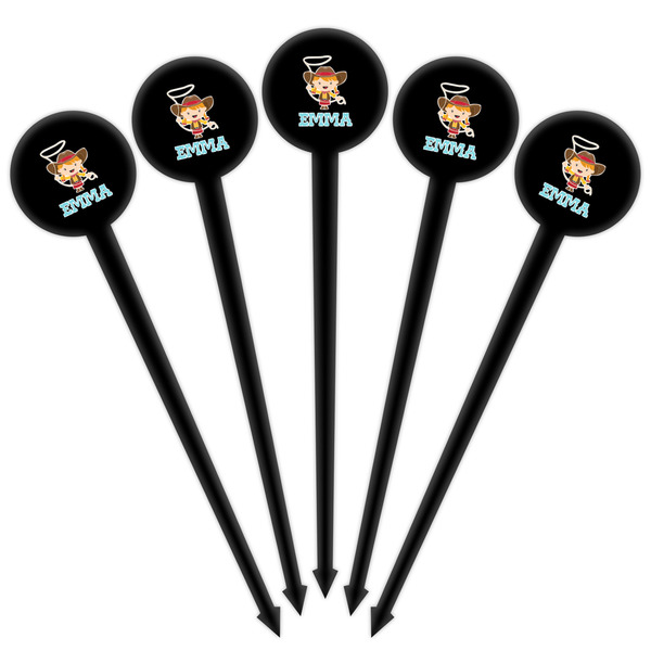 Cowgirl Black Plastic 4" Food Pick - Round - Fan View