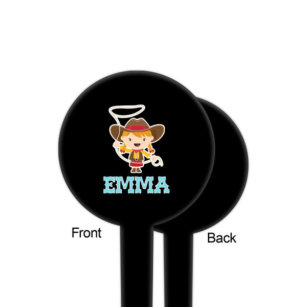 Cowgirl Black Plastic 4" Food Pick - Round - Single Sided - Front & Back