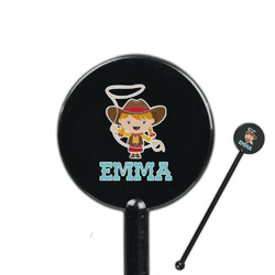 Cowgirl 5.5" Round Plastic Stir Sticks - Black - Single Sided (Personalized)