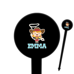 Cowgirl 6" Round Plastic Food Picks - Black - Single Sided (Personalized)