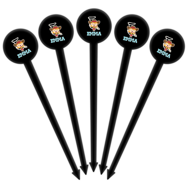 Cowgirl Black Plastic 6" Food Pick - Round - Fan View