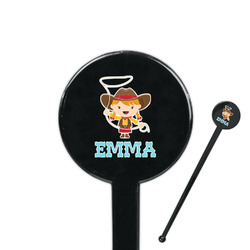Cowgirl 7" Round Plastic Stir Sticks - Black - Single Sided (Personalized)