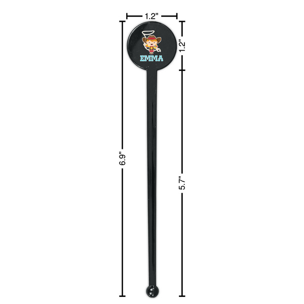 Cowgirl Black Plastic 7" Stir Stick - Round - Dimensions