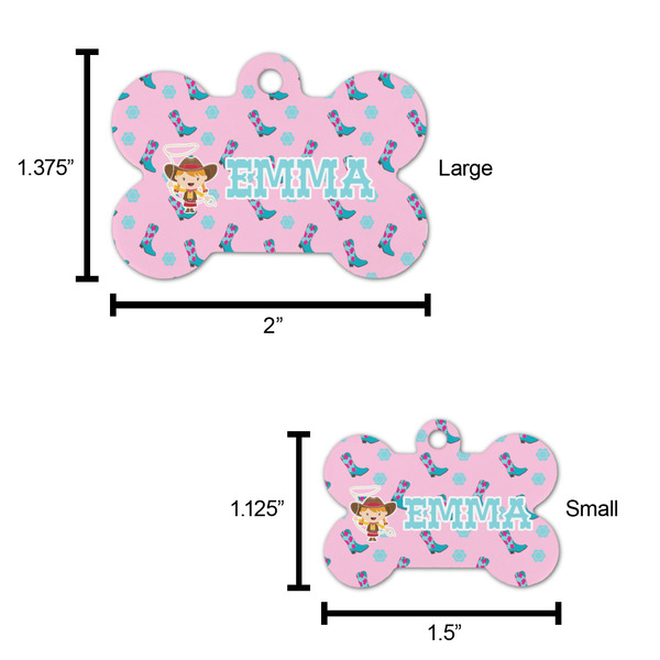 Cowgirl Bone Shaped Dog ID Tag - Large - Scale
